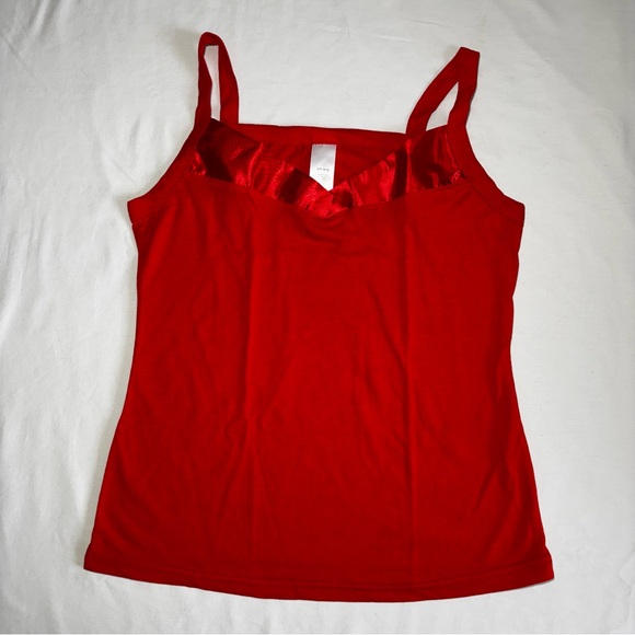 Red Women's Cami Top Sleeveless Satin Detail Layering - Picture 7 of 10